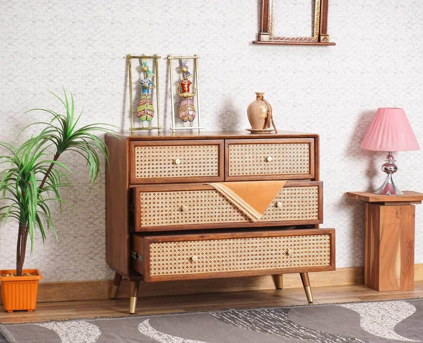 Rattan - Chest Of Drawer Sheesham Wood
