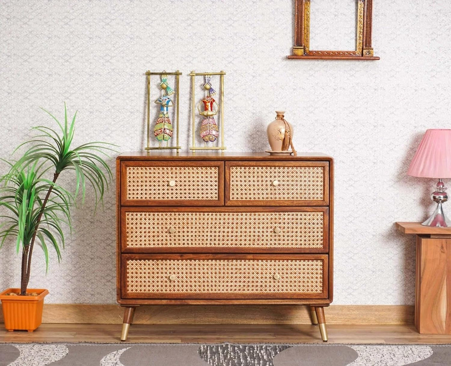Rattan - Chest Of Drawer Sheesham Wood