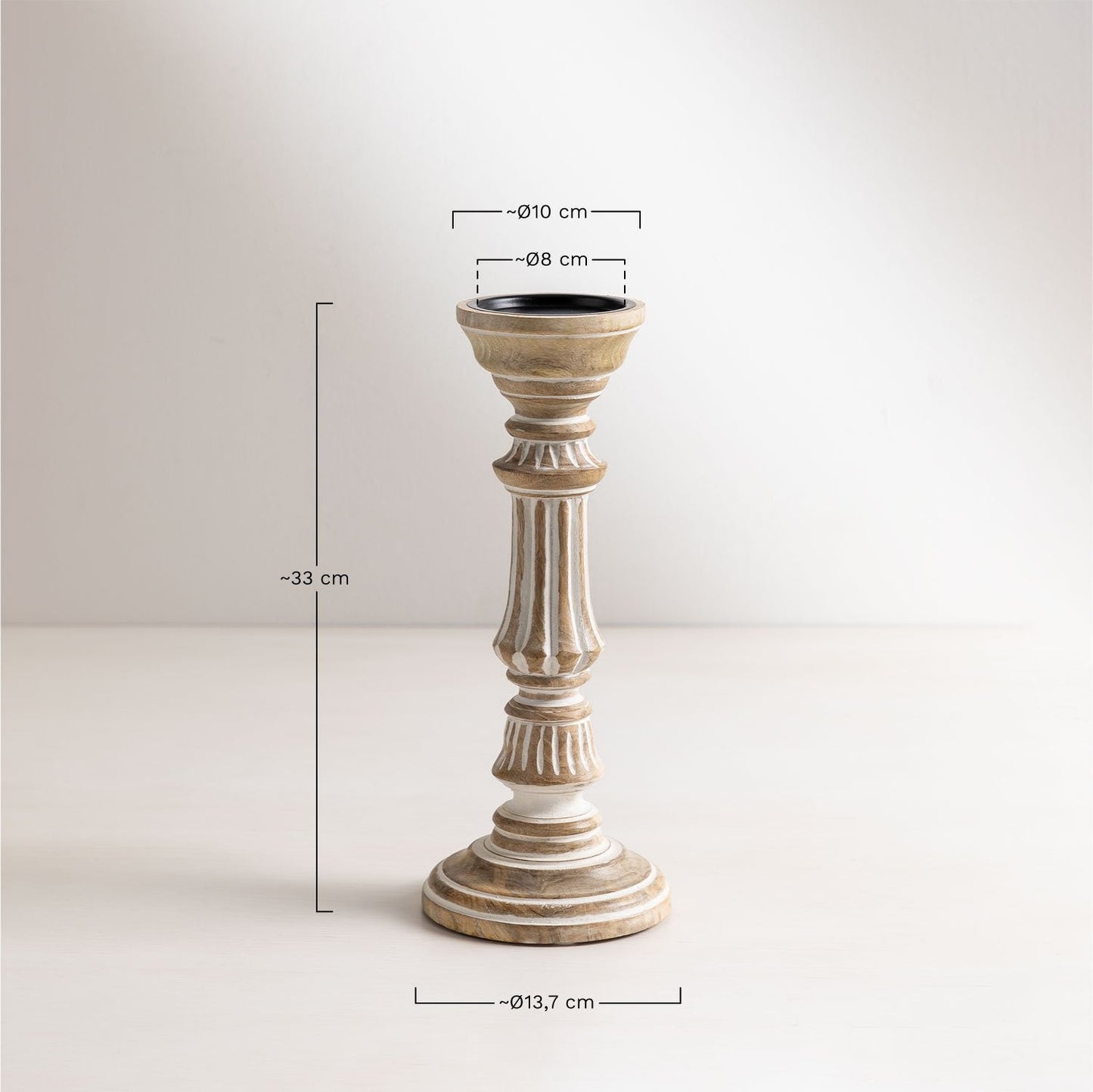 Serenity - Handmade Wood Candle Stand (Carved with White Wash)