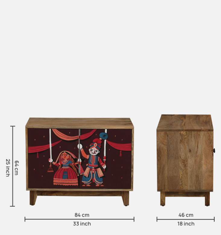 The Puppet – Traditional Rajasthani Hand‑Painted Mango Wood Cabinet