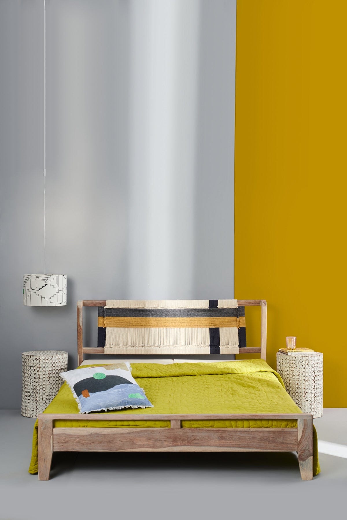 Charkha - Hand Woven Color block Rope Bed (Sheesham Wood with Organic Rope)