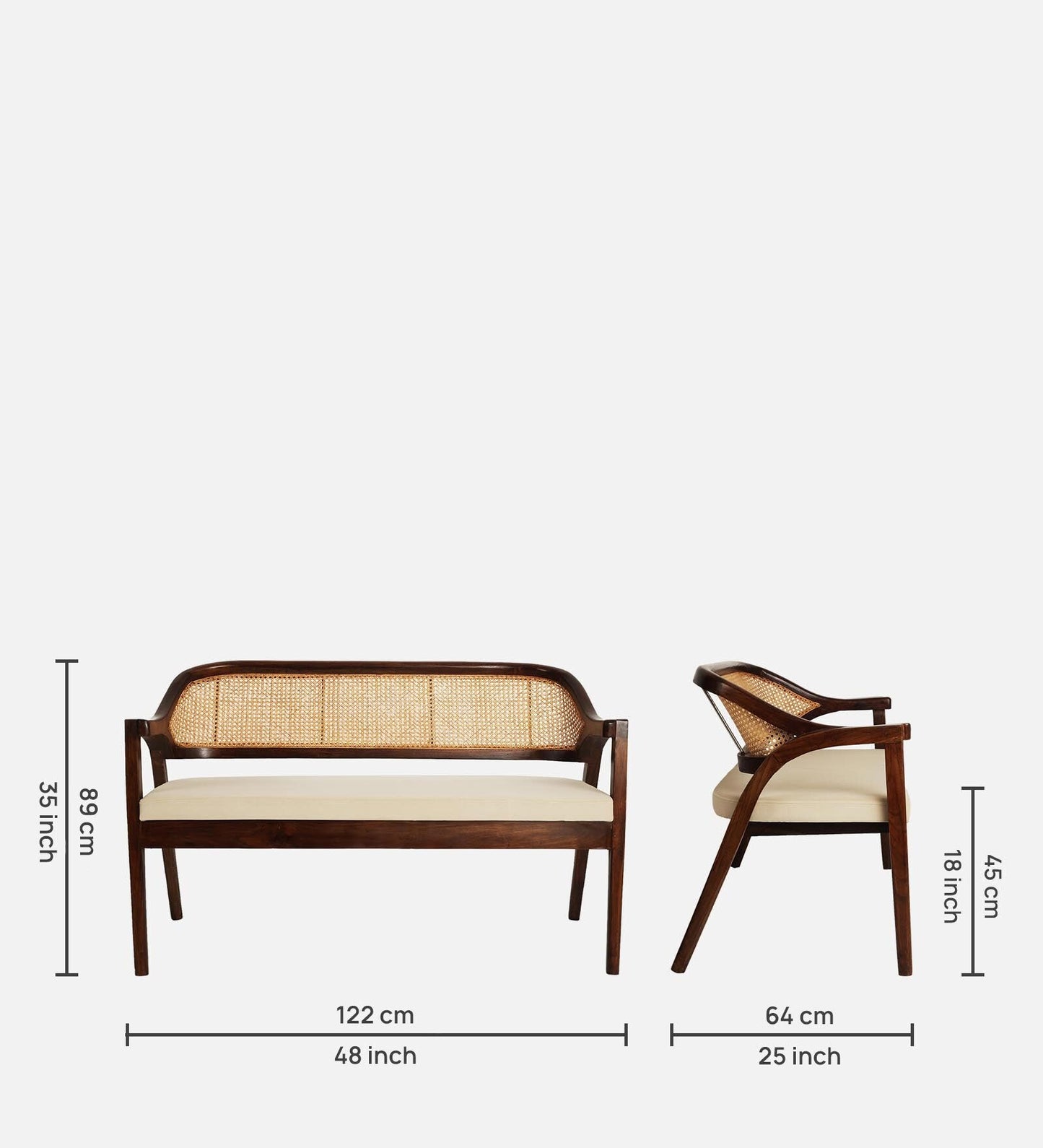 Rattan - Bench cum Sofa (Solid Wood Cane Work)