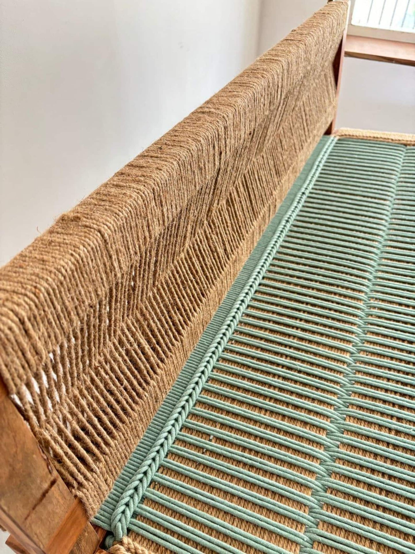 Boho Vibe - Olive Green Handwoven Hemp Rope Sheesham Wood Swing