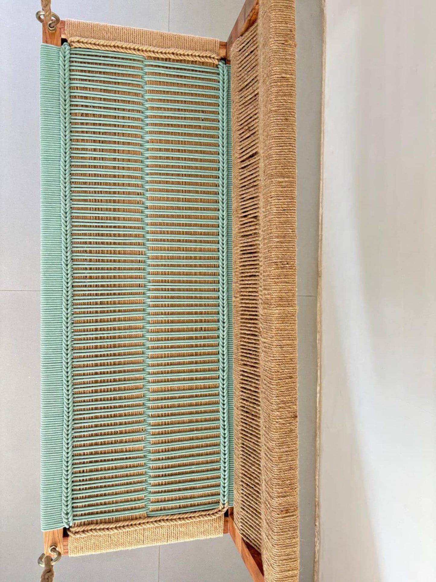 Boho Vibe - Olive Green Handwoven Hemp Rope Sheesham Wood Swing