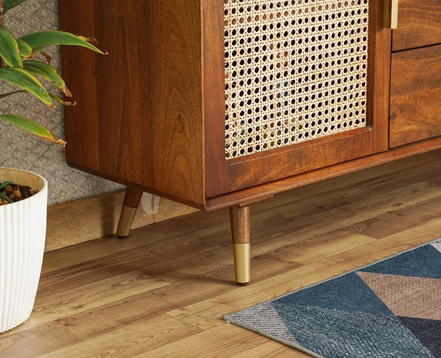Rattan - Cane Solid Wood Two Door Sideboard with Three Drawers