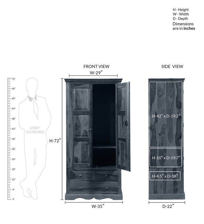 Seron - Solid Sheesham Wood Wardrobe / Cabinet / Cupboard For Living OR Bedroom