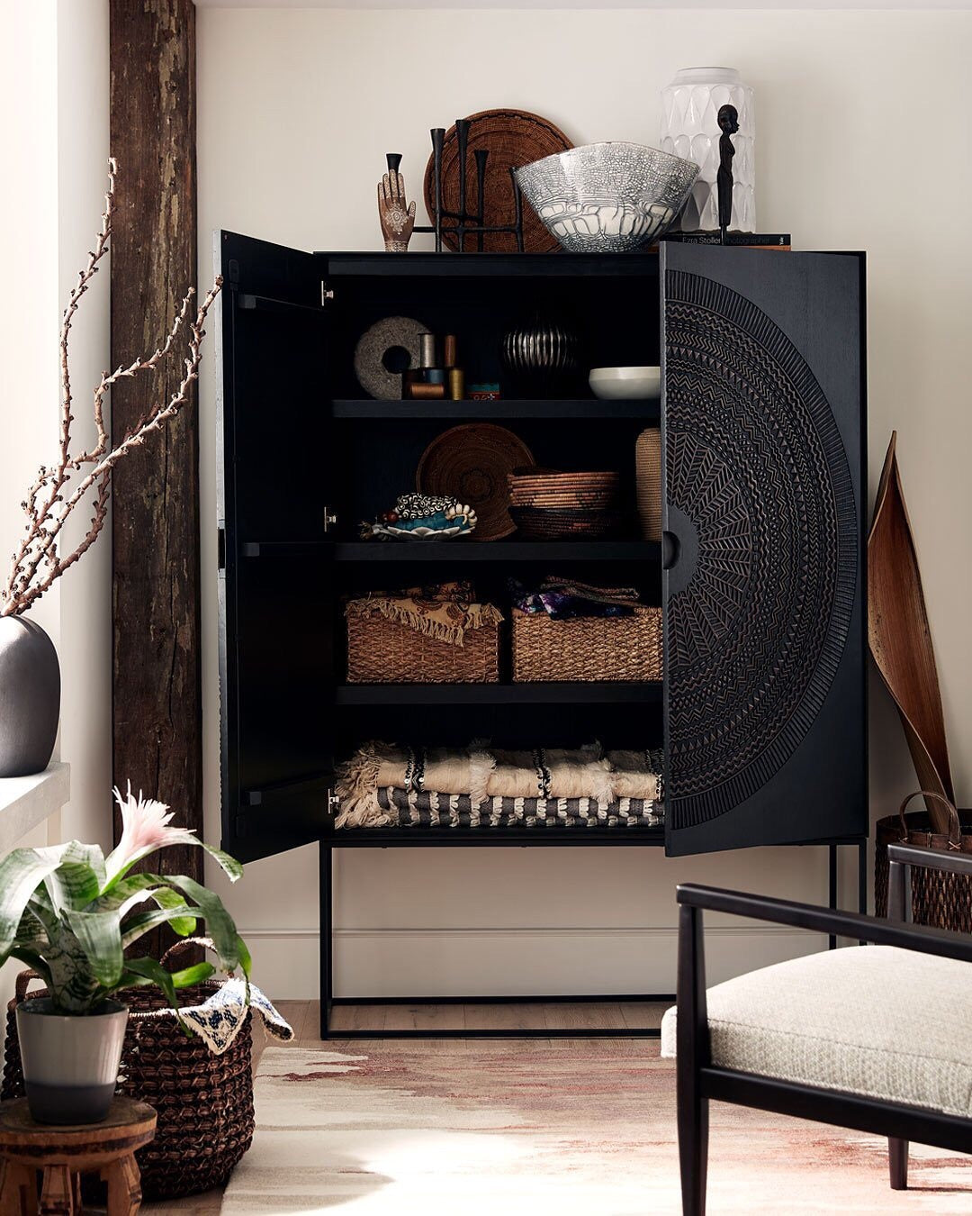 Harappan Hand-Carved Mango Wood Storage Cabinet