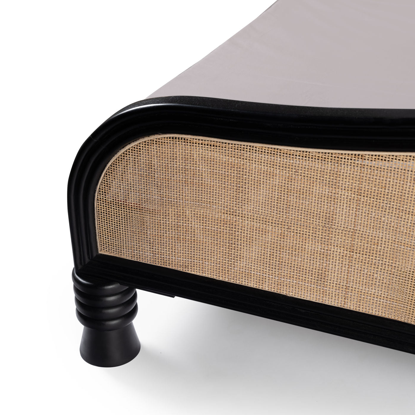 Apocalypse - Curved Headboard Solid Wood Bed (Rattan Design & Black Satin Finish)