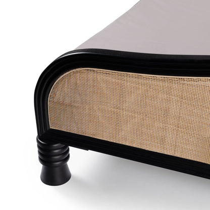 Apocalypse - Curved Headboard Solid Wood Bed (Rattan Design & Black Satin Finish)