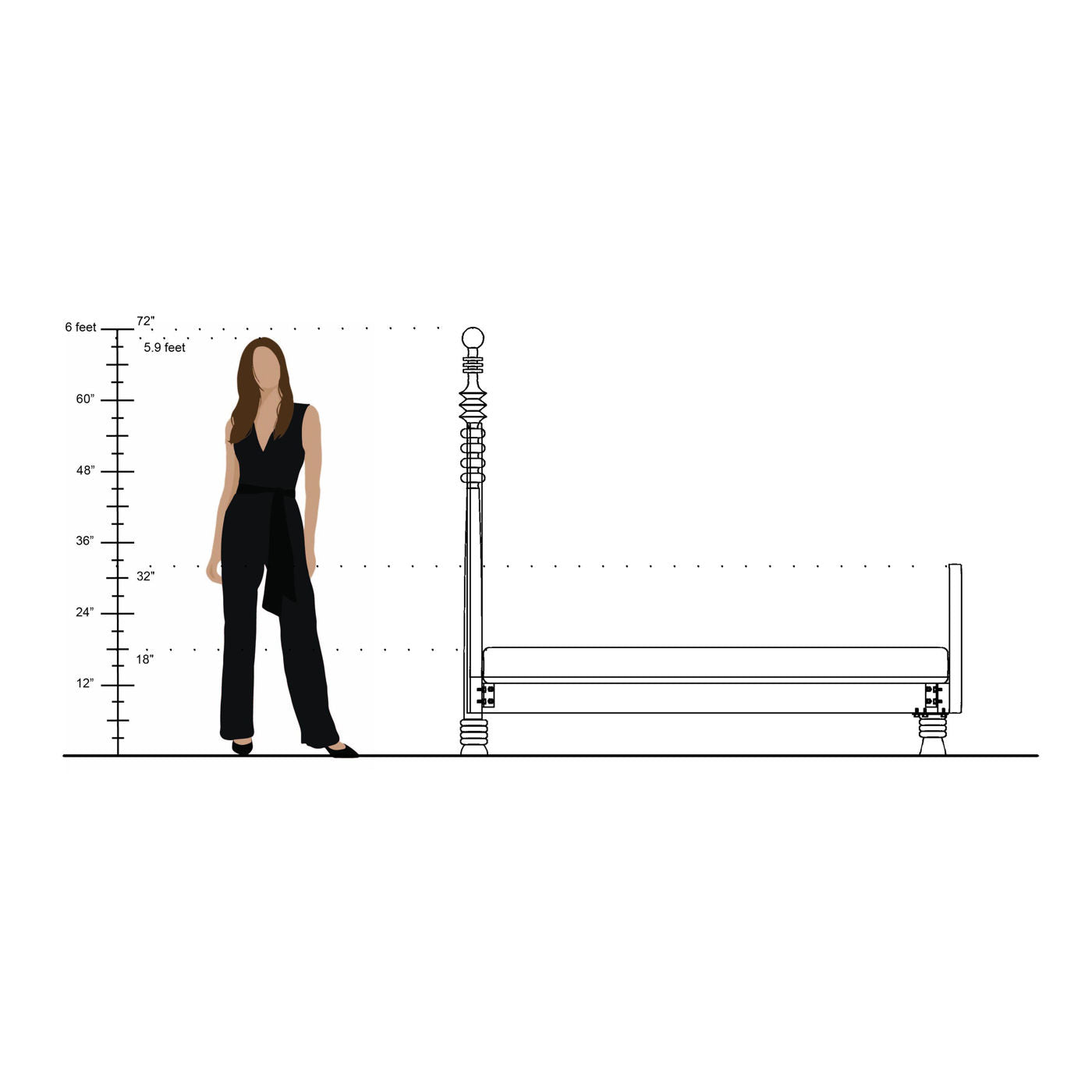 Apocalypse - Curved Headboard Solid Wood Bed (Rattan Design & Black Satin Finish)