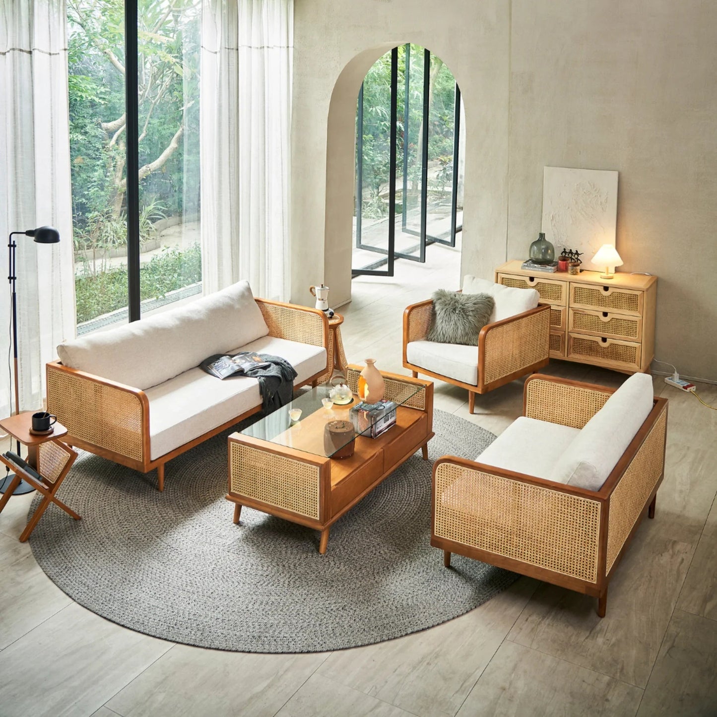 Elysian Ash Wood & Rattan 3 Seater Sofa – Timeless Craftsmanship, Everyday Comfort