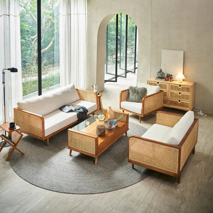 Elysian Ash Wood & Rattan 3 Seater Sofa – Timeless Craftsmanship, Everyday Comfort