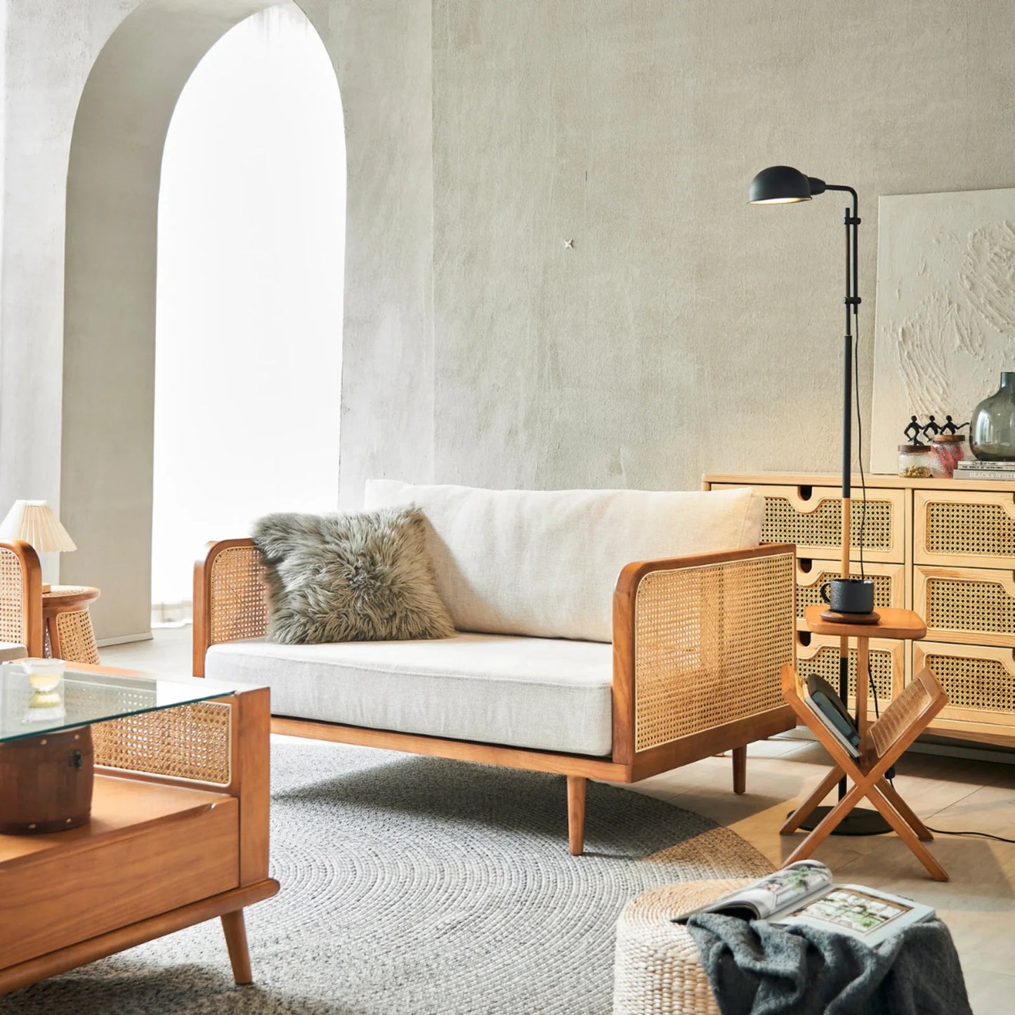 Elysian Ash Wood & Rattan 3 Seater Sofa – Timeless Craftsmanship, Everyday Comfort