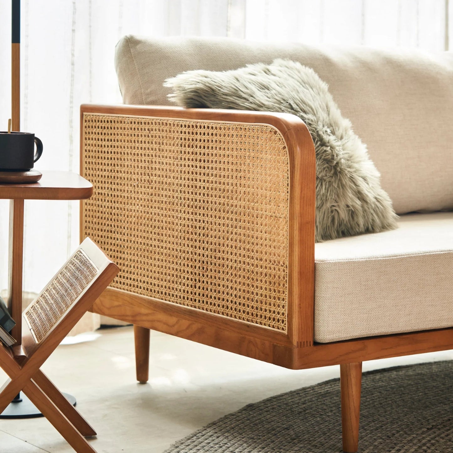 Elysian Ash Wood & Rattan 3 Seater Sofa – Timeless Craftsmanship, Everyday Comfort