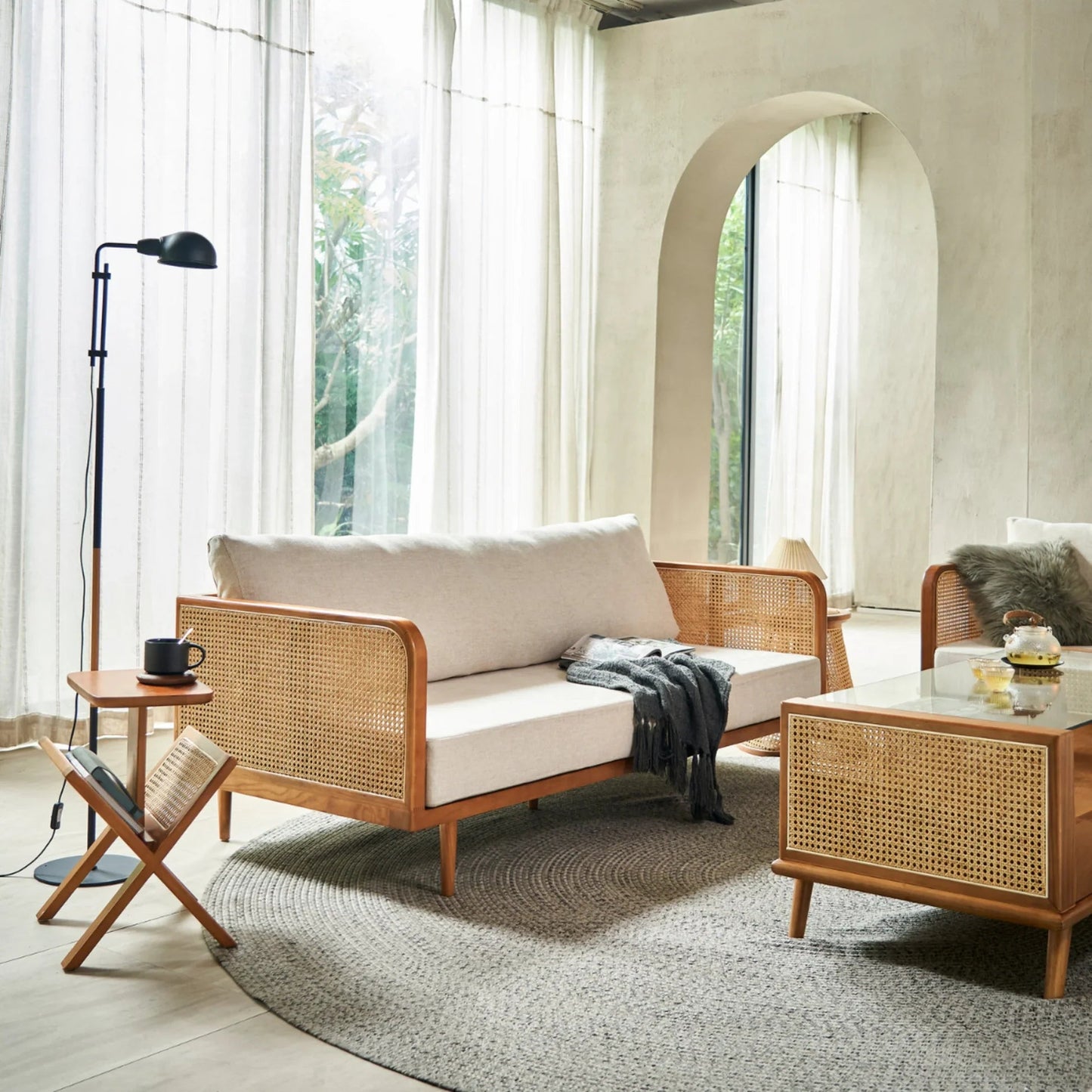 Elysian Ash Wood & Rattan 3 Seater Sofa – Timeless Craftsmanship, Everyday Comfort