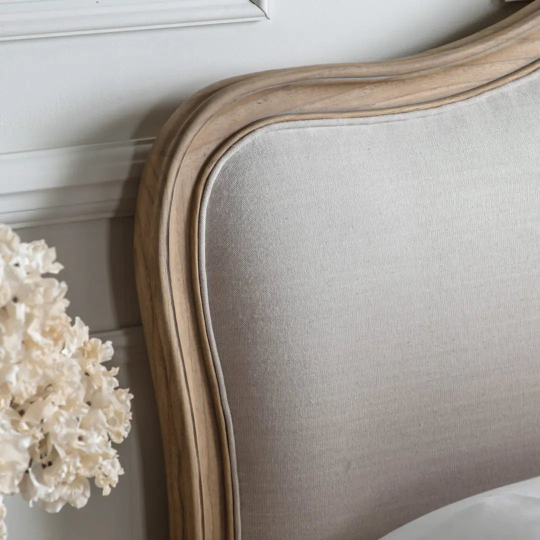 Jennifer – Wood Hand-Carved Natural Vintage Upholstered Bed