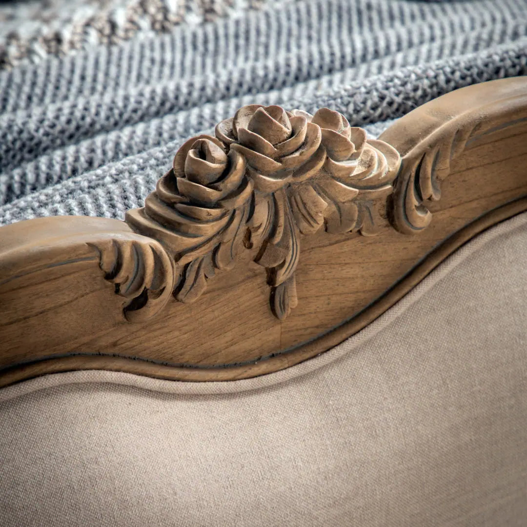 Jennifer – Wood Hand-Carved Natural Vintage Upholstered Bed