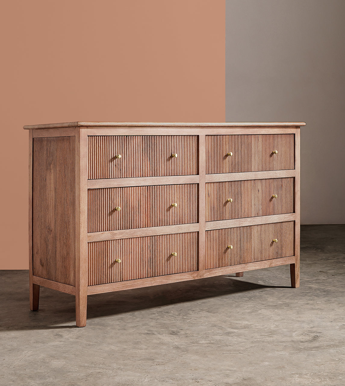 Hampton - Six-Drawer Chest of Drawers (Natural Oak-Stained Solid Mango Wood)