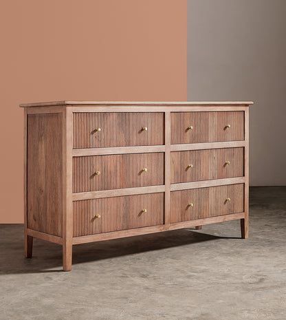 Hampton - Six-Drawer Chest of Drawers (Natural Oak-Stained Solid Mango Wood)