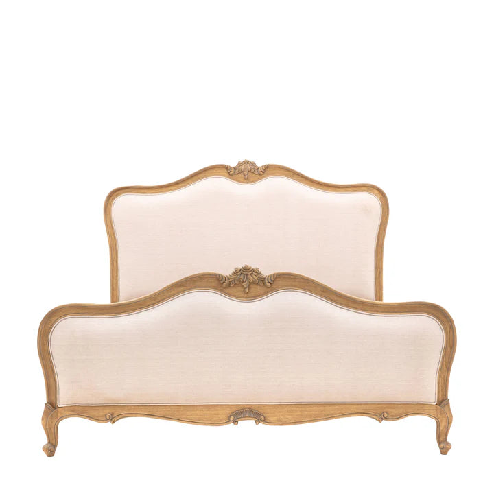 Jennifer – Wood Hand-Carved Natural Vintage Upholstered Bed