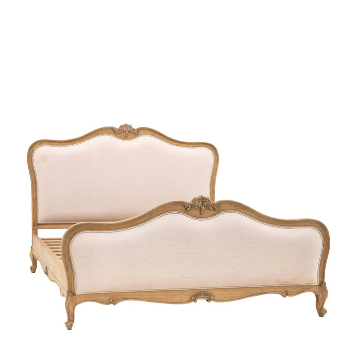 Jennifer – Wood Hand-Carved Natural Vintage Upholstered Bed