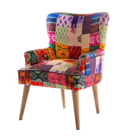Boho-Vibe – Kantha Wing Accent Chair (Patchwork Design)