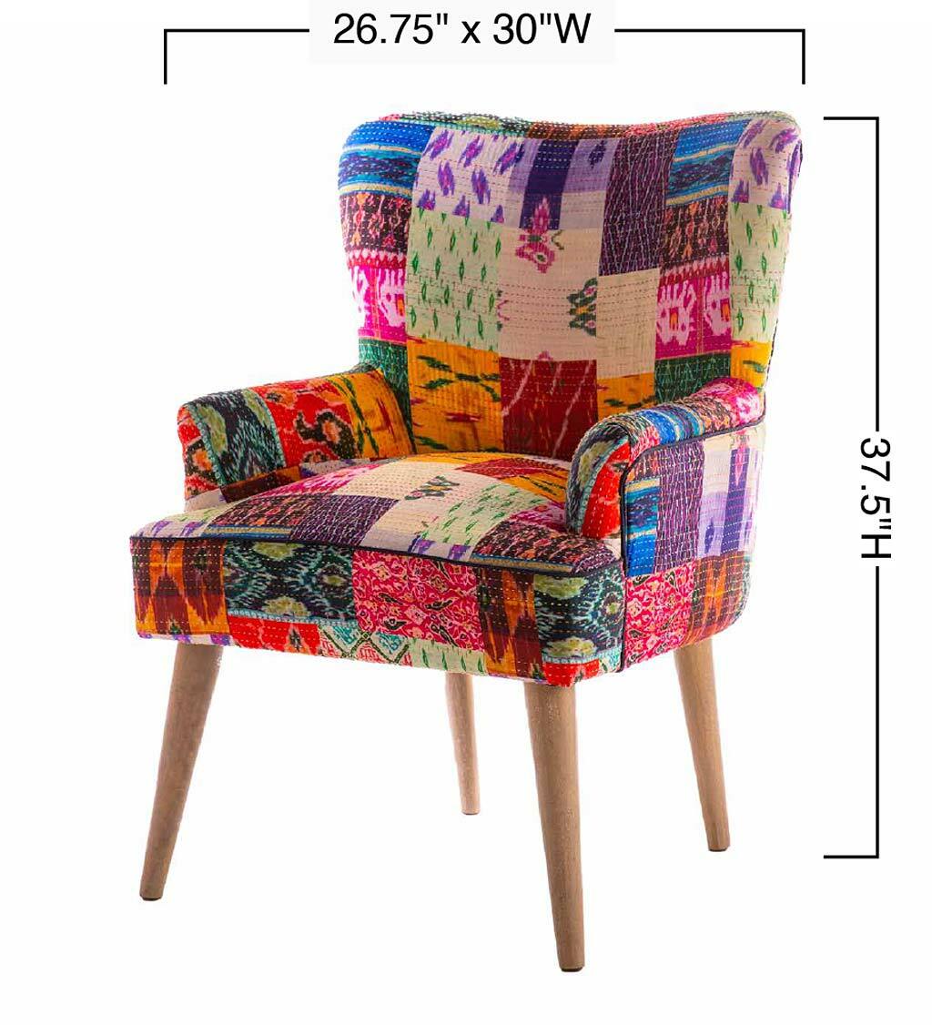 Boho-Vibe – Kantha Wing Accent Chair (Patchwork Design)