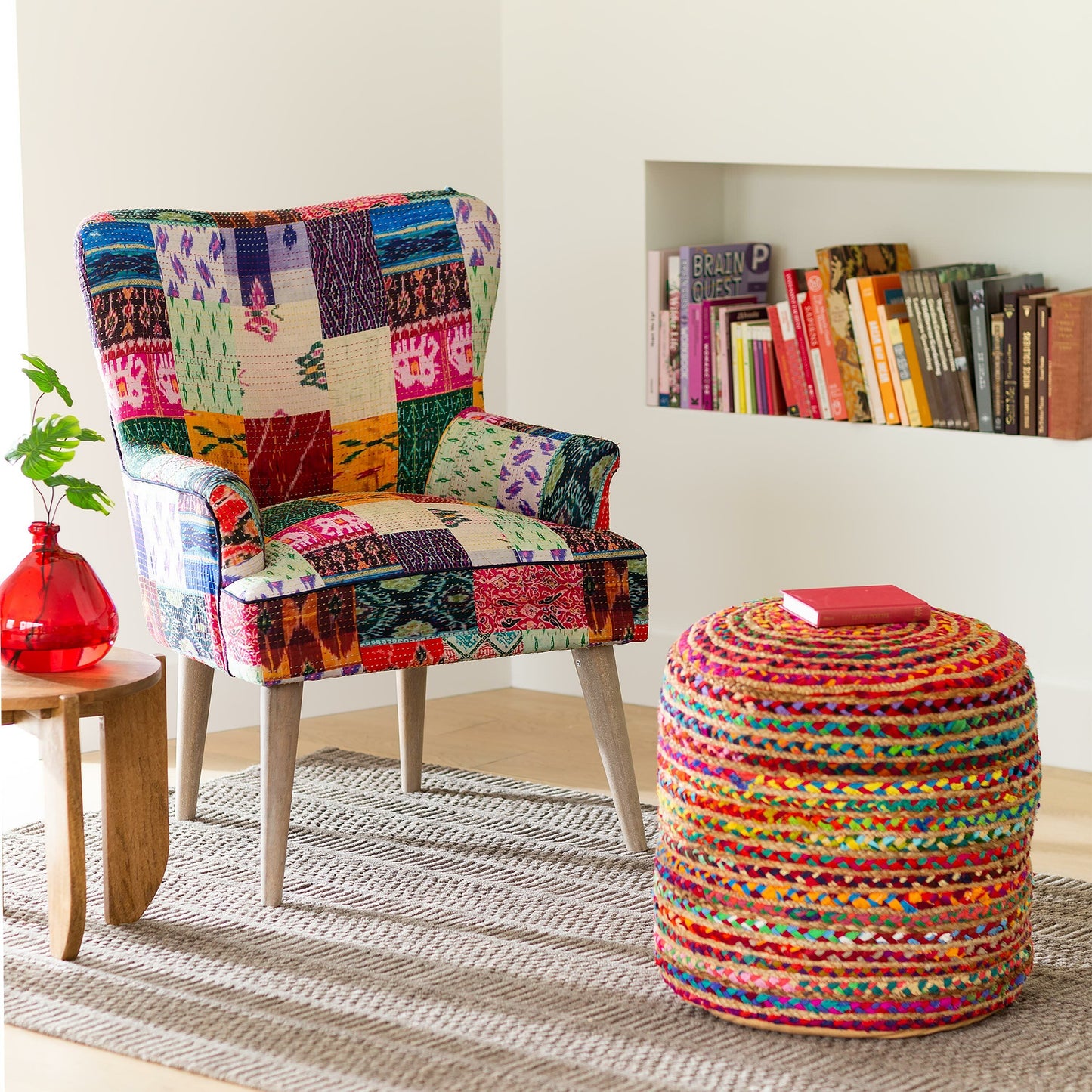 Boho-Vibe – Kantha Wing Accent Chair (Patchwork Design)