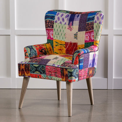 Boho-Vibe – Kantha Wing Accent Chair (Patchwork Design)