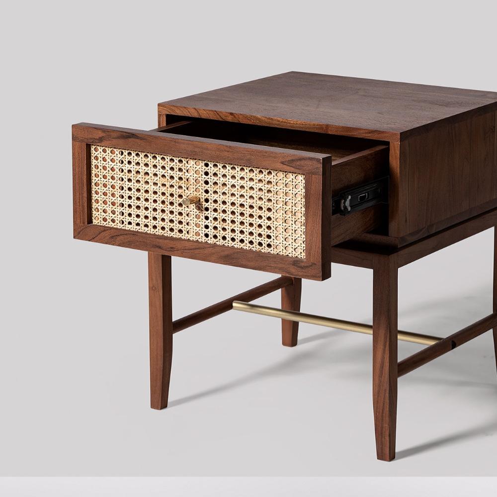 Medusa Bedside Table – Greek-Inspired Elegance in Solid Wood & Rattan