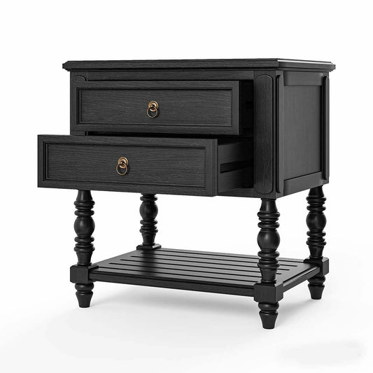 Vincent - Bed Side Table Solid Sheesham Wood With Black Finish