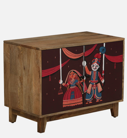 The Puppet – Traditional Rajasthani Hand‑Painted Mango Wood Cabinet