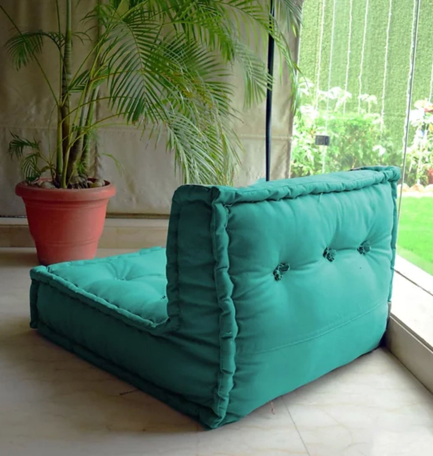 Lazy -Turquoise Floor Sofa With Wooden Pallet stand (Optional)