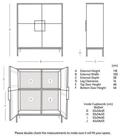 The Churchill - Solidwood Mango Wood Cabinet (Brass Filmed Handle)