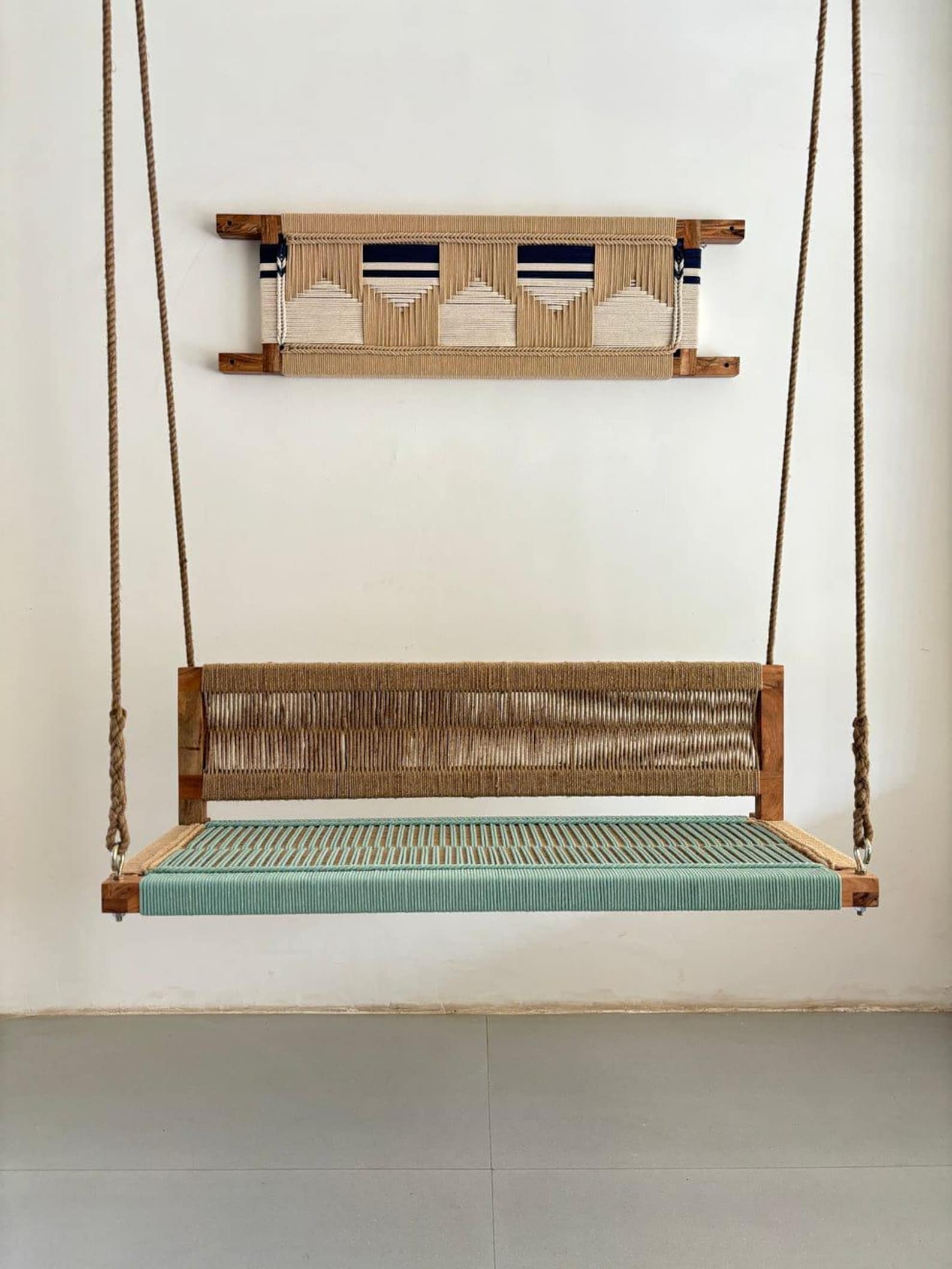 Boho Vibe - Olive Green Handwoven Hemp Rope Sheesham Wood Swing ...