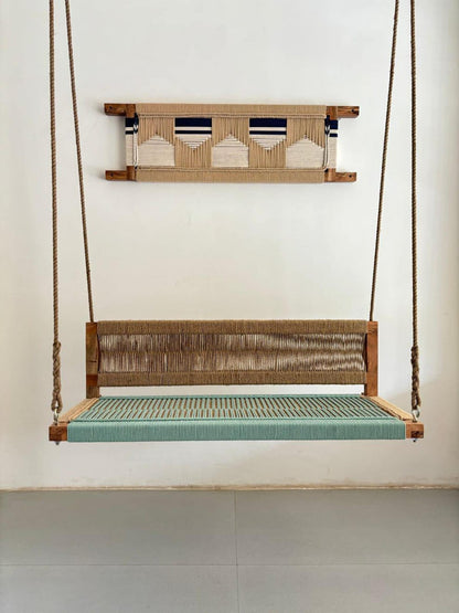Boho Vibe - Olive Green Handwoven Hemp Rope Sheesham Wood Swing