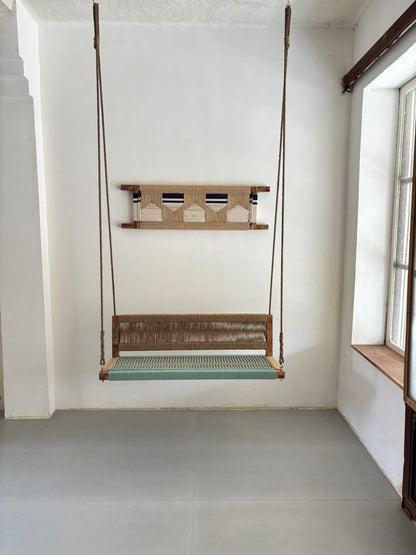 Boho Vibe - Olive Green Handwoven Hemp Rope Sheesham Wood Swing