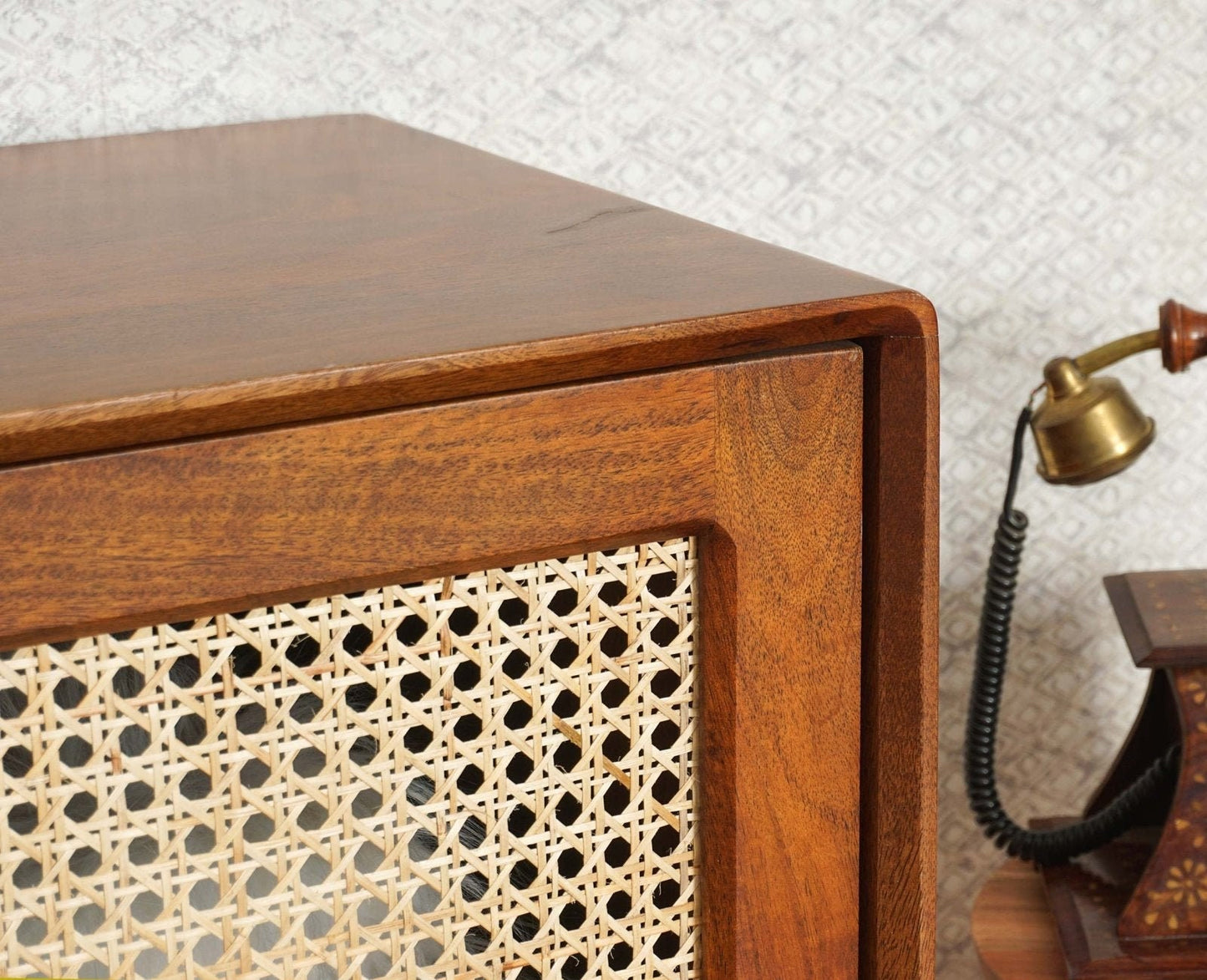 Rattan - Cane Solid Wood Two Door Sideboard with Three Drawers