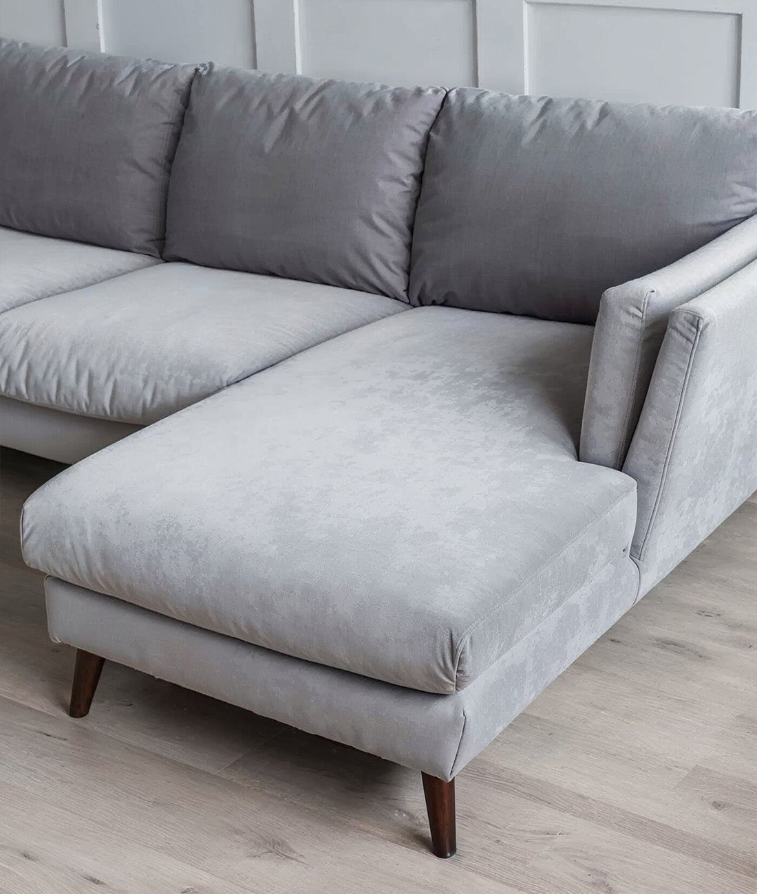 Stockholm Luxe Corner Sectional – Light Grey Velvet Chaise Sofa