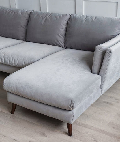 Stockholm Luxe Corner Sectional – Light Grey Velvet Chaise Sofa