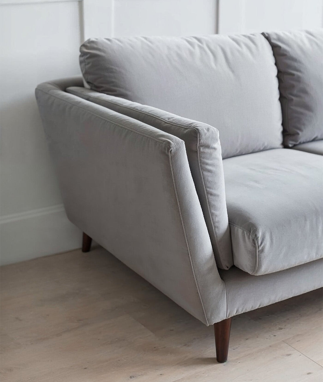 Stockholm Luxe Corner Sectional – Light Grey Velvet Chaise Sofa
