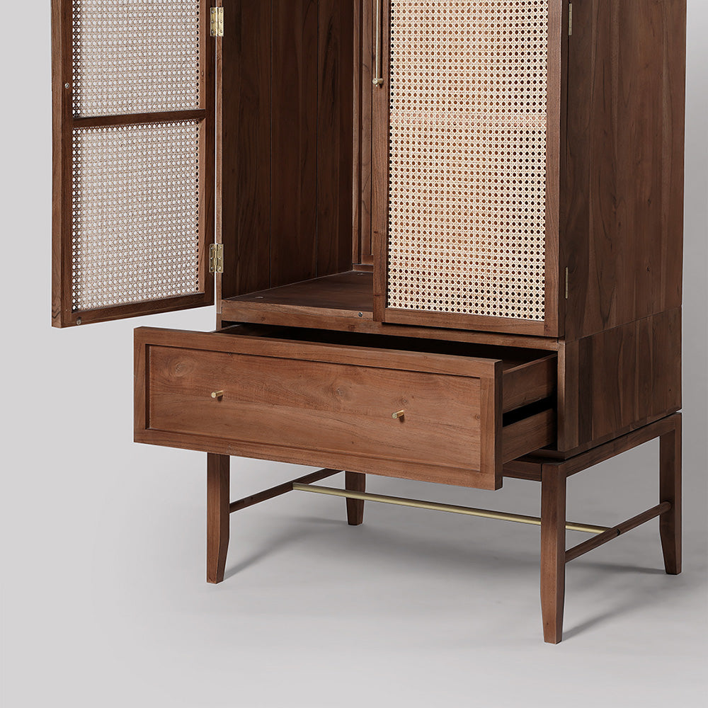 Medusa Wardrobe –  Solid Wood with Rattan Design (Cupboards)