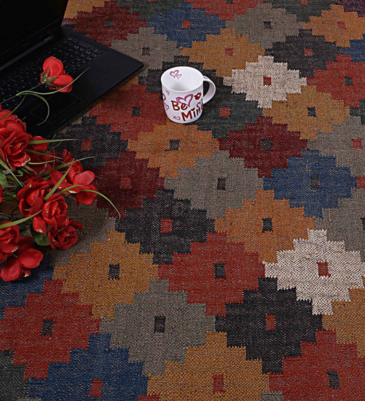 The Jodhpur - Multicolor Wool & Jute Hand Woven Dhurrie