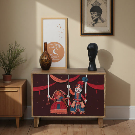 The Puppet – Traditional Rajasthani Hand‑Painted Mango Wood Cabinet