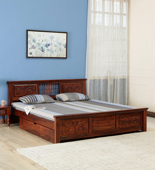 Euphoria - Solid Sheesham Wood Bed With Drawer Storage