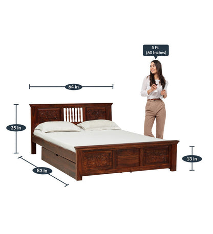 Euphoria - Solid Sheesham Wood Bed With Drawer Storage