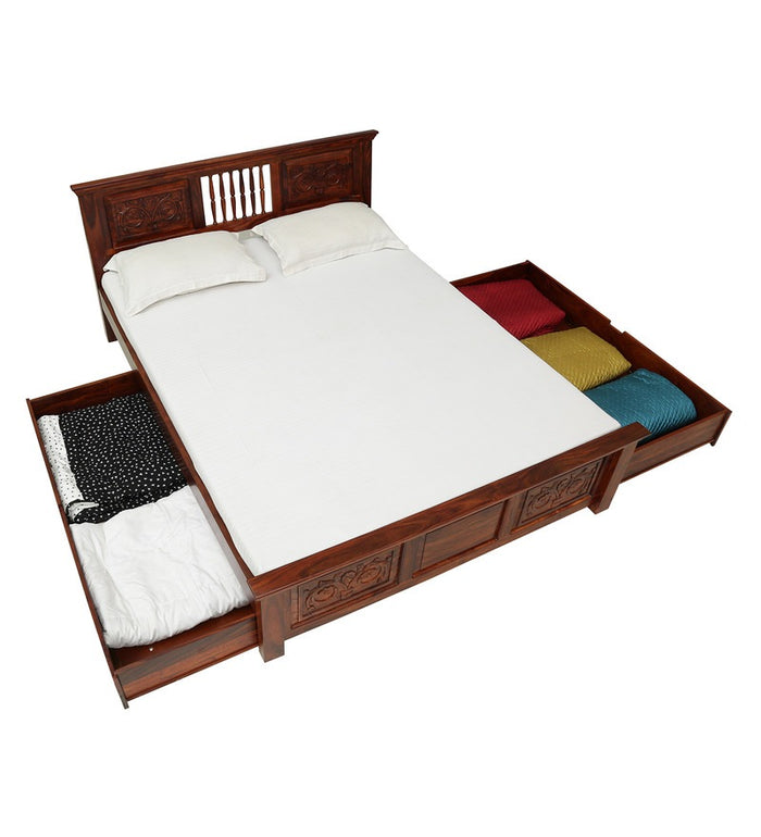 Euphoria - Solid Sheesham Wood Bed With Drawer Storage