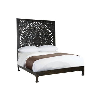 Achilles Black/White - Hand carved bed with Head Board